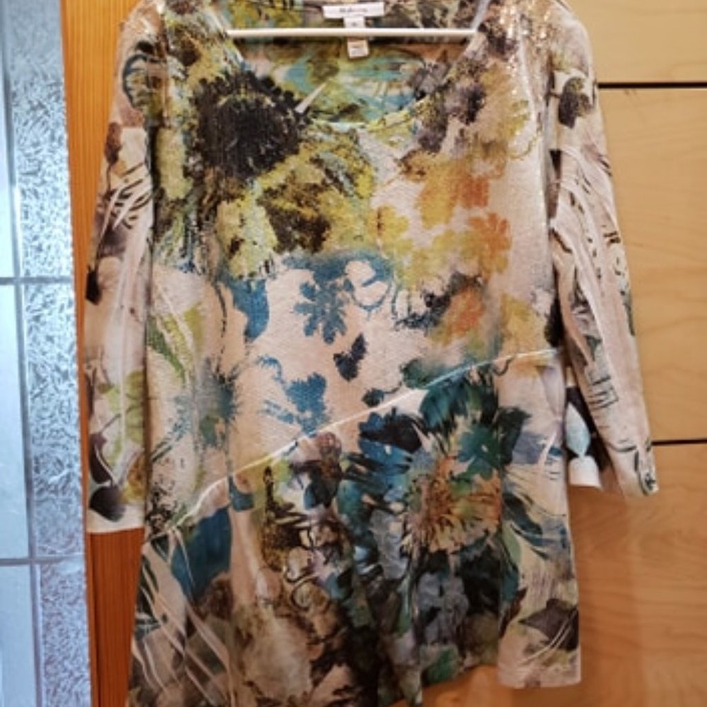 STYLE & CO Sequined Floral Asymmetrical Top XL